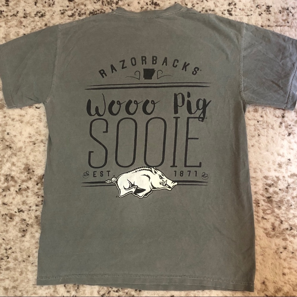 Olive Green Woo Pig Sooie Razorbacks Tee